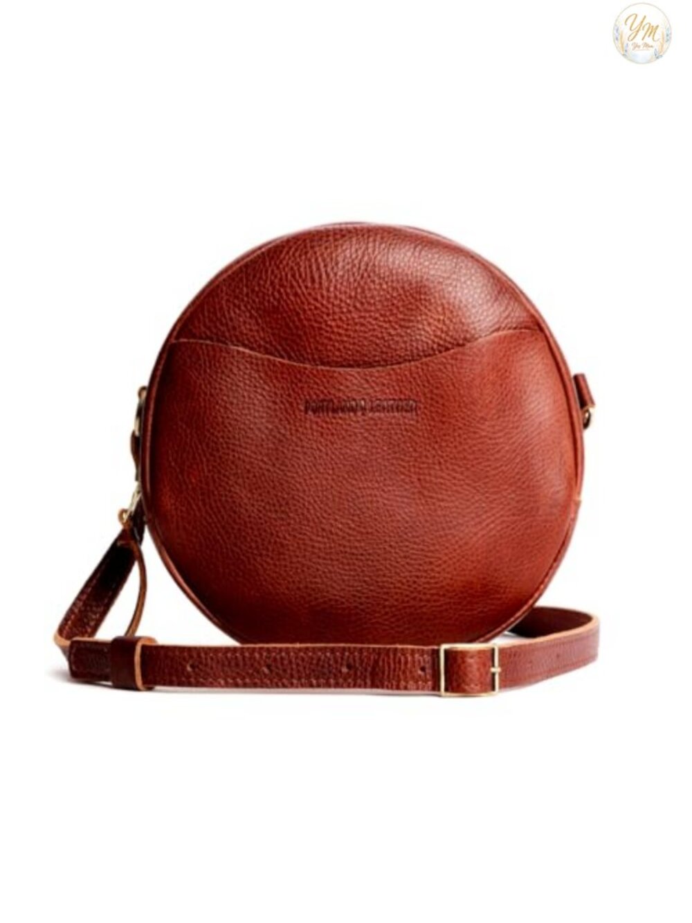 Full-Grain Leather Circle Crossbody Bag Adjustable Strap